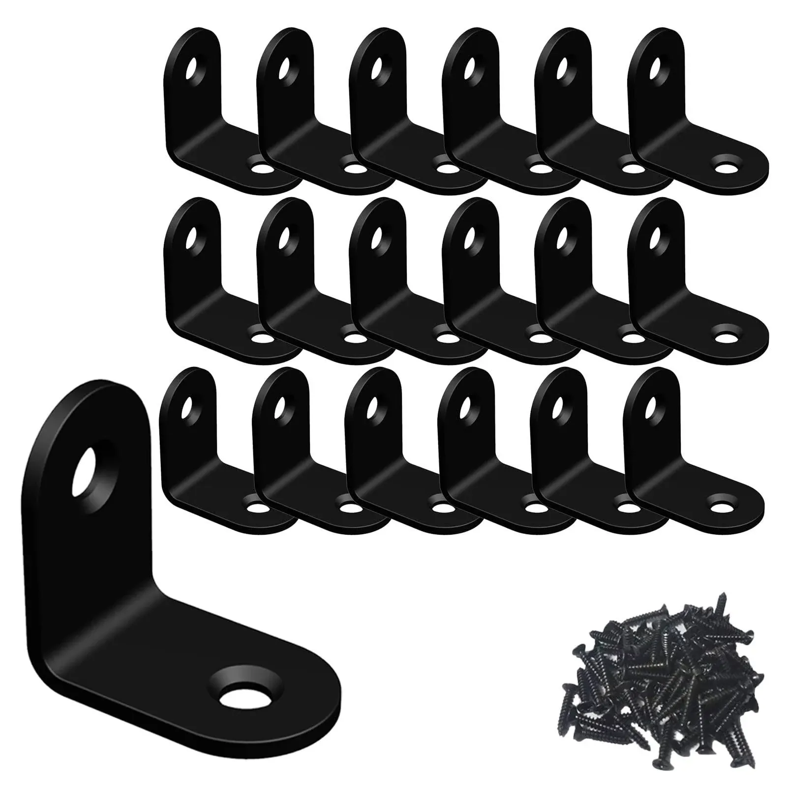 Corner Brace, L Bracket, Corner Bracket,Stainless Steel Brackets,Small Angle Brackets, Metal Iron Braces Brackets for Wood (Black_1x1x0.6inch_20pcs)