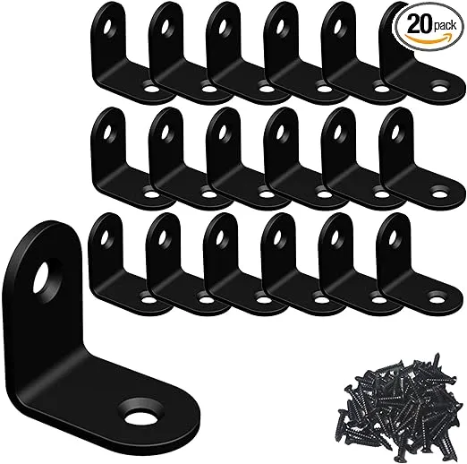 Corner Brace, L Bracket, Corner Bracket,Stainless Steel Brackets,Small Angle Brackets, Metal Iron Braces Brackets for Wood (Black_1x1x0.6inch_20pcs)