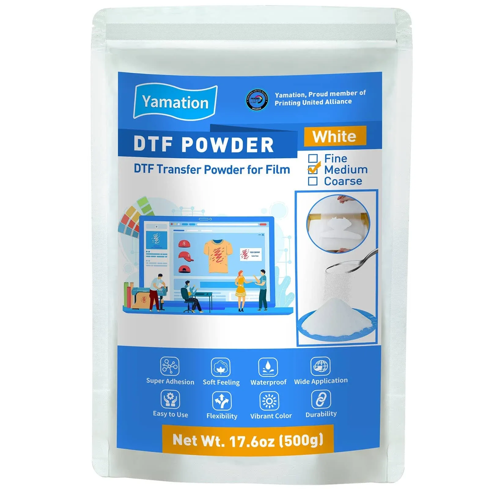 Yamation DTF Powder Adhesive White 500g / 1.1lb DTF Transfer Powder Hot Melt ...