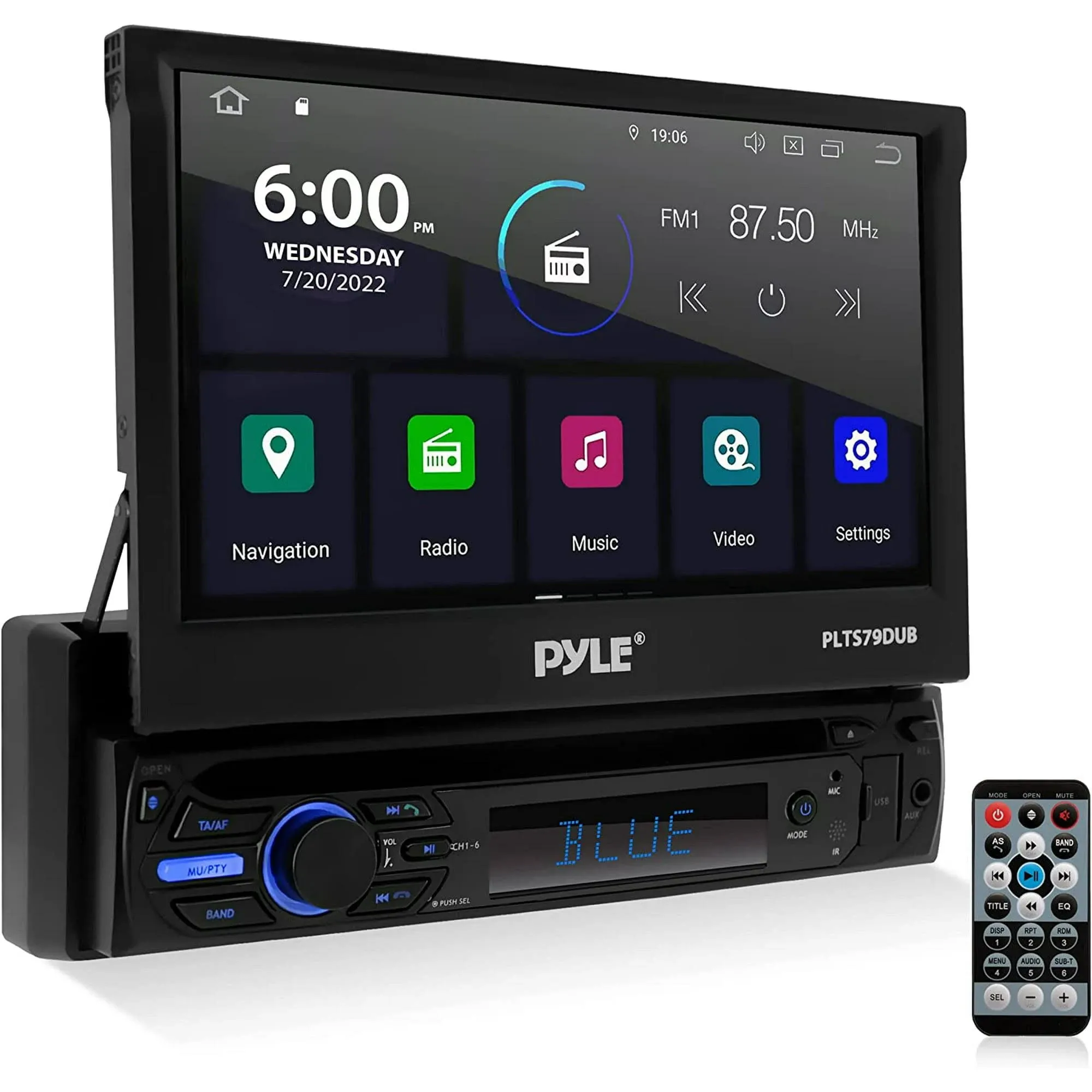 Car Stereo Video Receiver - Multimedia Disc Player, BT Wireless Streaming, Hands-Free Talking, Motorized Fold-Out 7” Touchscreen Display, Multimedia MP4/MP3/USB/AM/FM Radio, Single DIN - PLTS79DUB.6