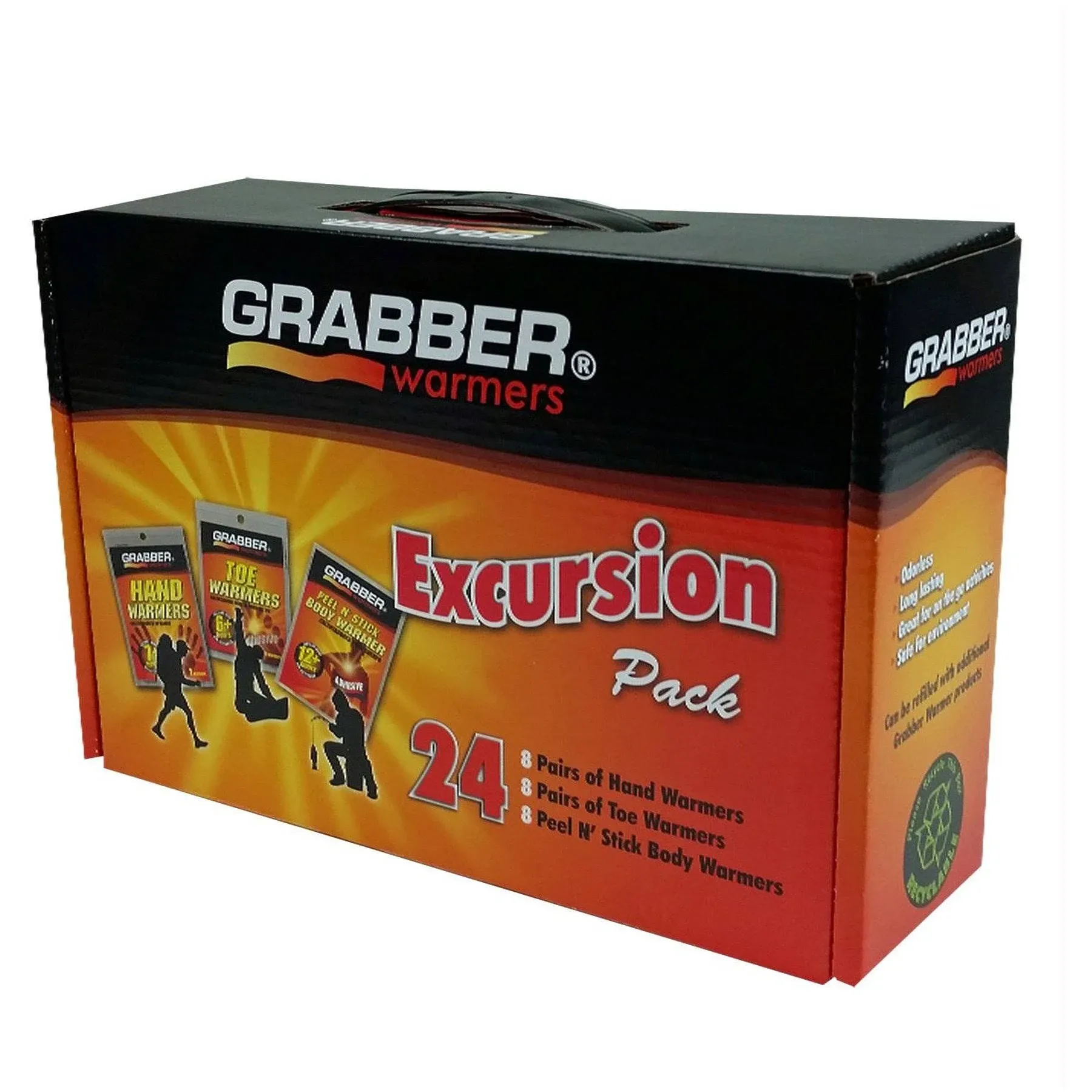 Grabber Warmers Grabber Excursion Multi-Pack Warmer Box, 8 Pair Hand, 8 Pair Toe, 8 Peel N' Stick Body Warmers, 24-CountGrabber Warmers Grabber Excursion Multi-Pack Warme…