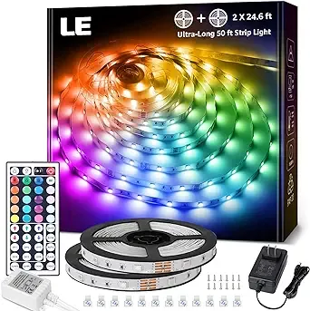 Le 50ft LED Strip Lights, Ultra-long RGB 5050 LED Strips with Remote Controller ...