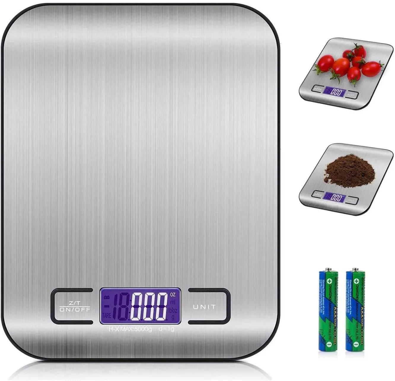 Digital Kitchen Scale,Multifunction Food Scale Measure Weight(MAX:11LB/5KG/176OZ) Accurately,Stainless Steel Scale Digital Weight,Large LCD Display,Waterproof,4 Unit(G/ML/OZ/LB.OZ)