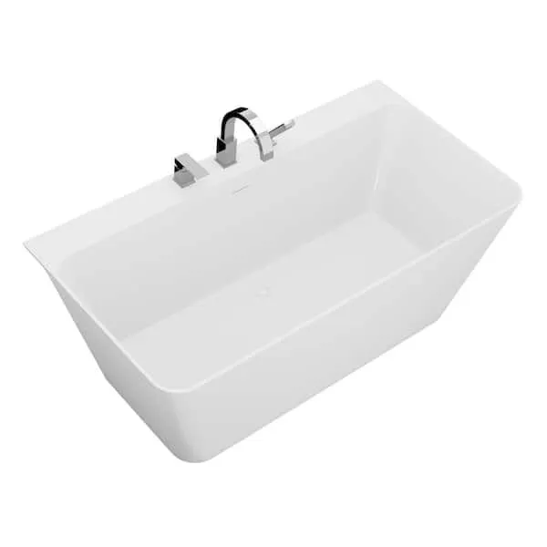 VAULT 67 in. Acrylic Flatbottom Freestanding Bathtub in White with Deck Mount Faucet and Hand Sprayer