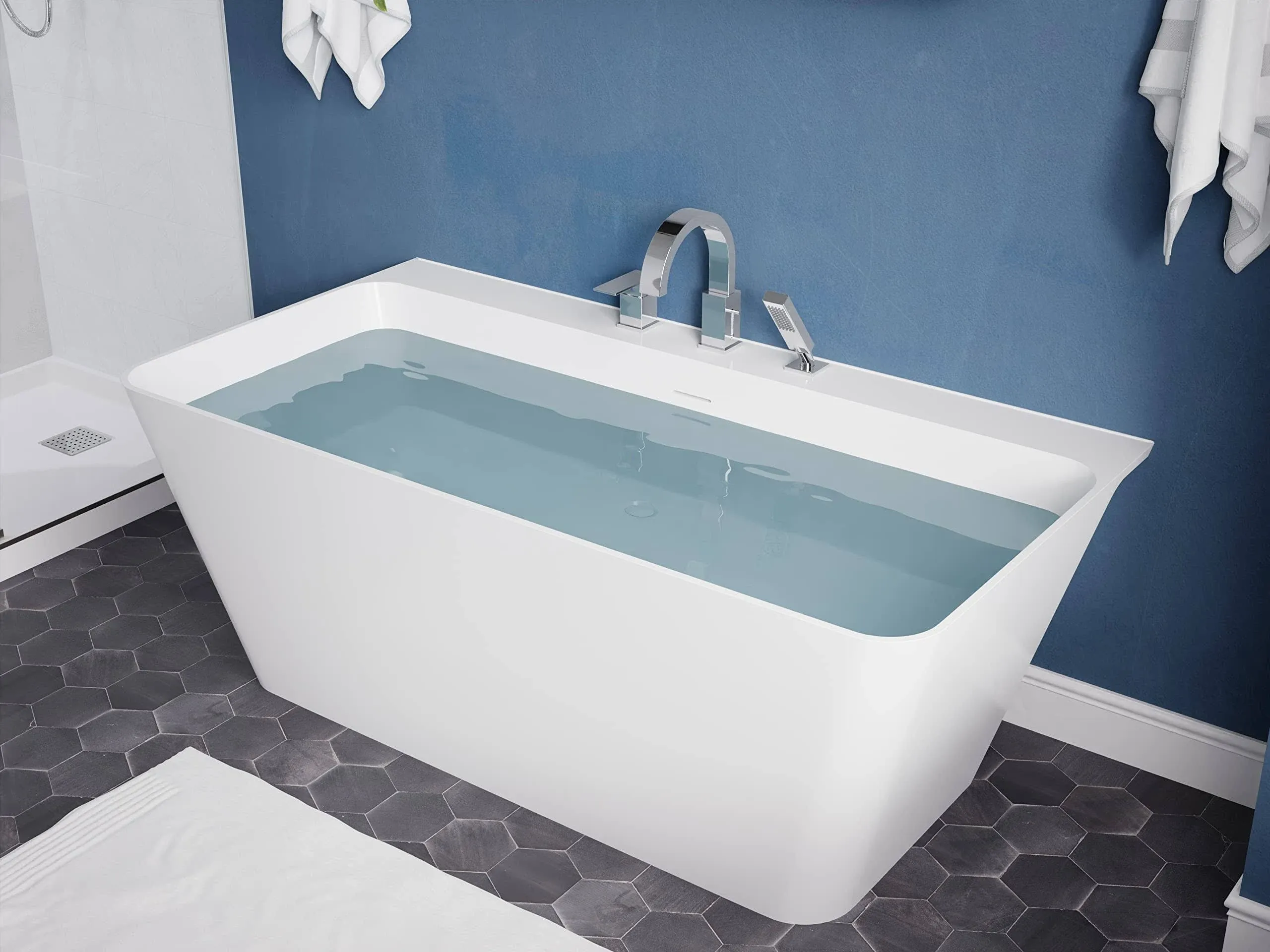 Anzzi Vault 59 in. Acrylic Flatbottom Freestanding Bathtub in White with Deck ...