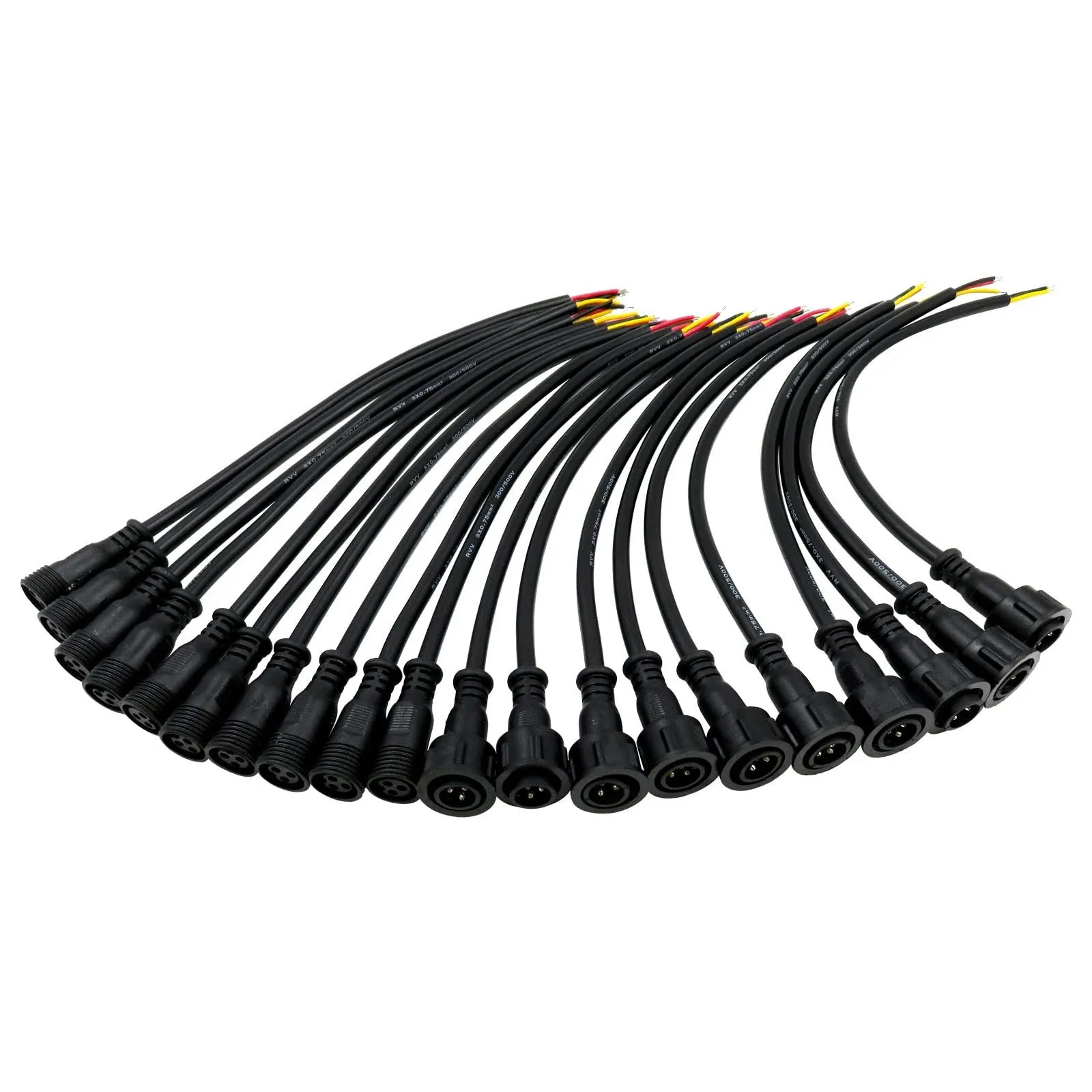 10 Pairs 3 Core 3pin Black Pigtail Waterproof Ray Wu Connector for LED Smart