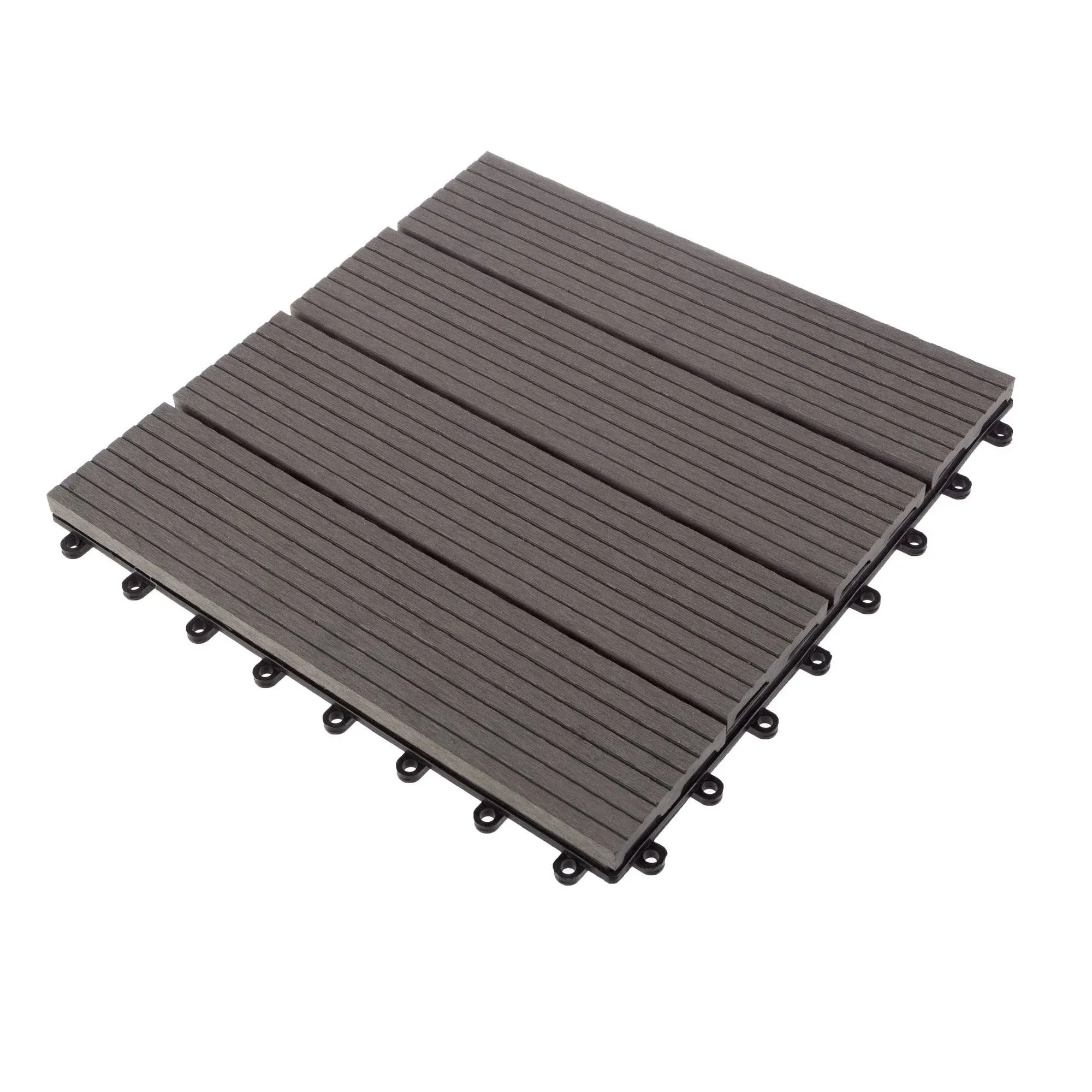 Pure Garden Wood Plastic Composite Interlocking Patio Floor Tiles - Set of 6 Gray