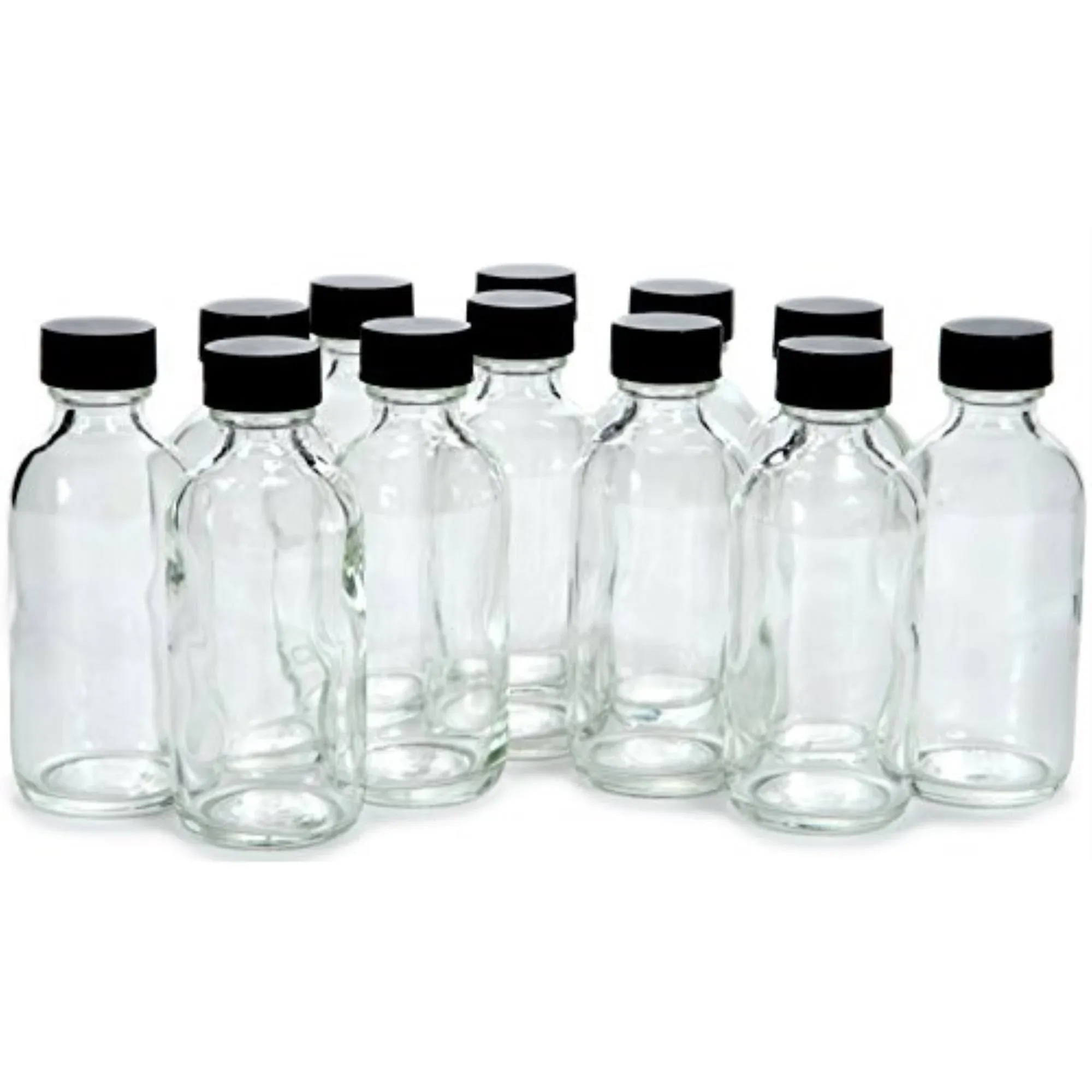 Vivaplex 12 Clear 2 oz Glass Bottles with Lids