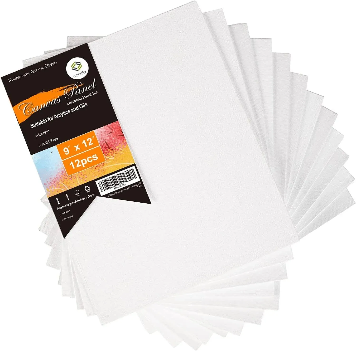 Conda 912Inch Artist Quality Acid-Free Canvas Board (12 Pack)