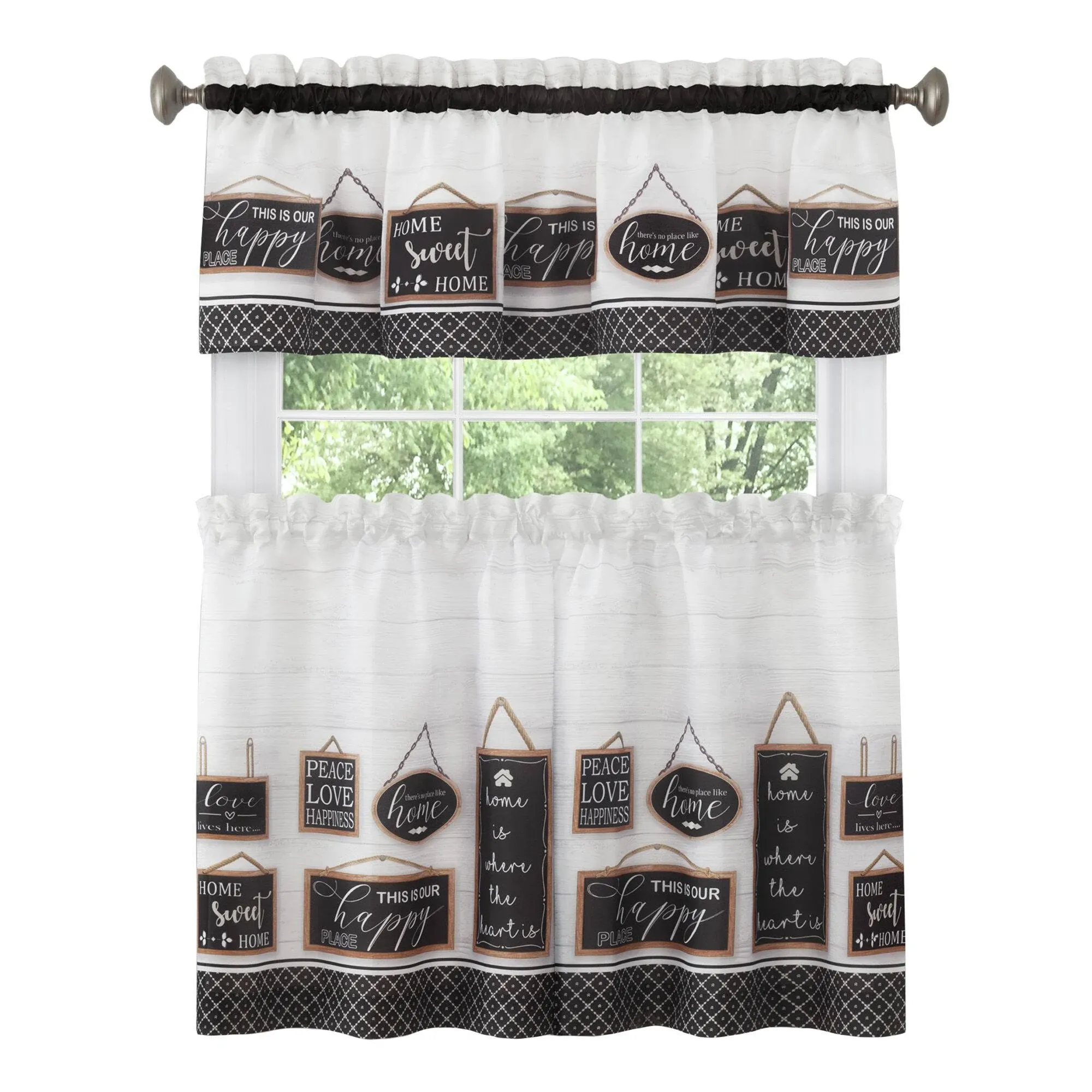 Achim Modern Farmhouse Tier and Valance Set 58"W x 36"L Black