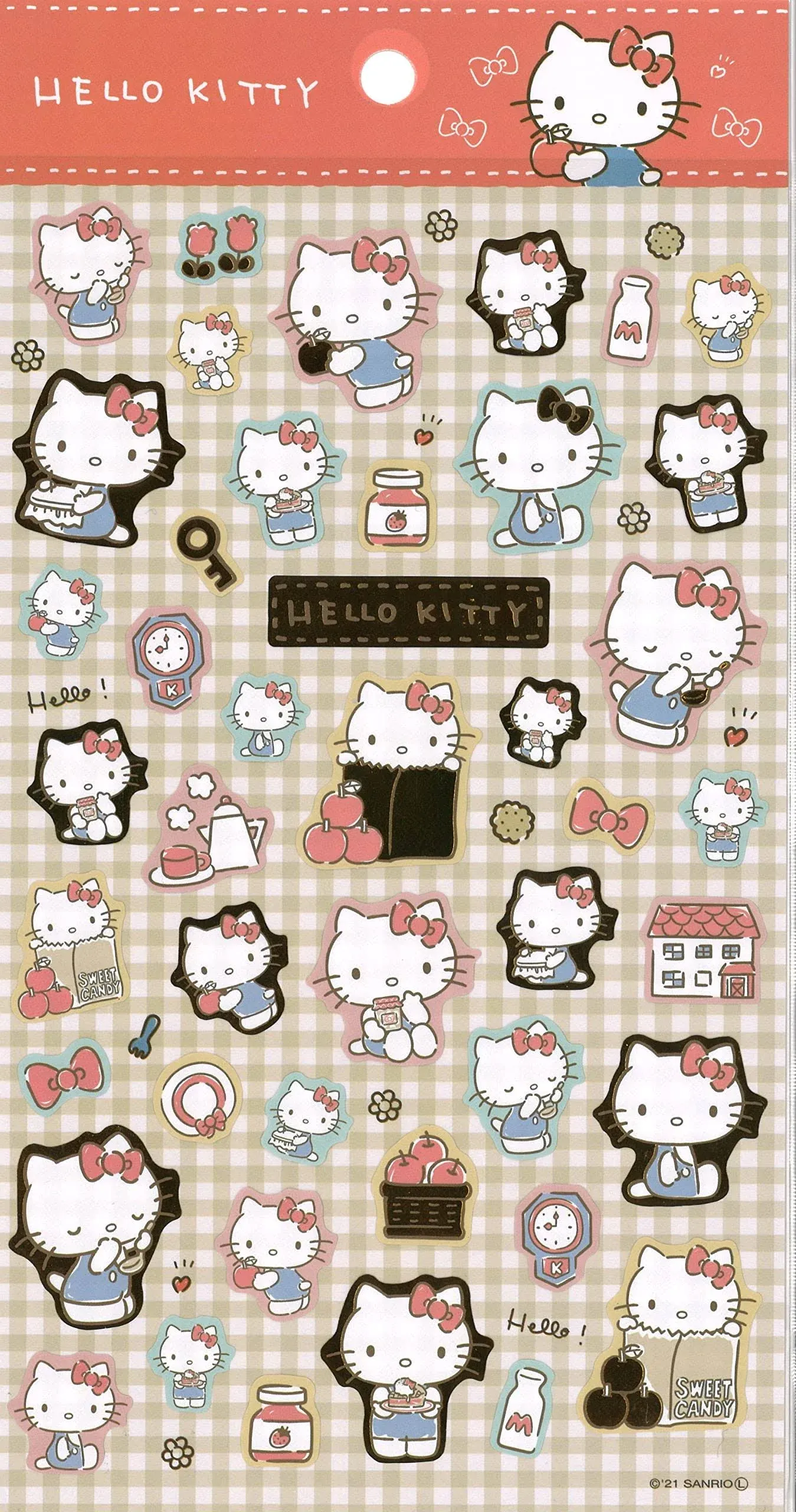 Sanrio Hello Kitty Pet Sticker Seal 1 Sheets 47 Pcs Decorative Scrapbooking Supplies Stationery (Life)