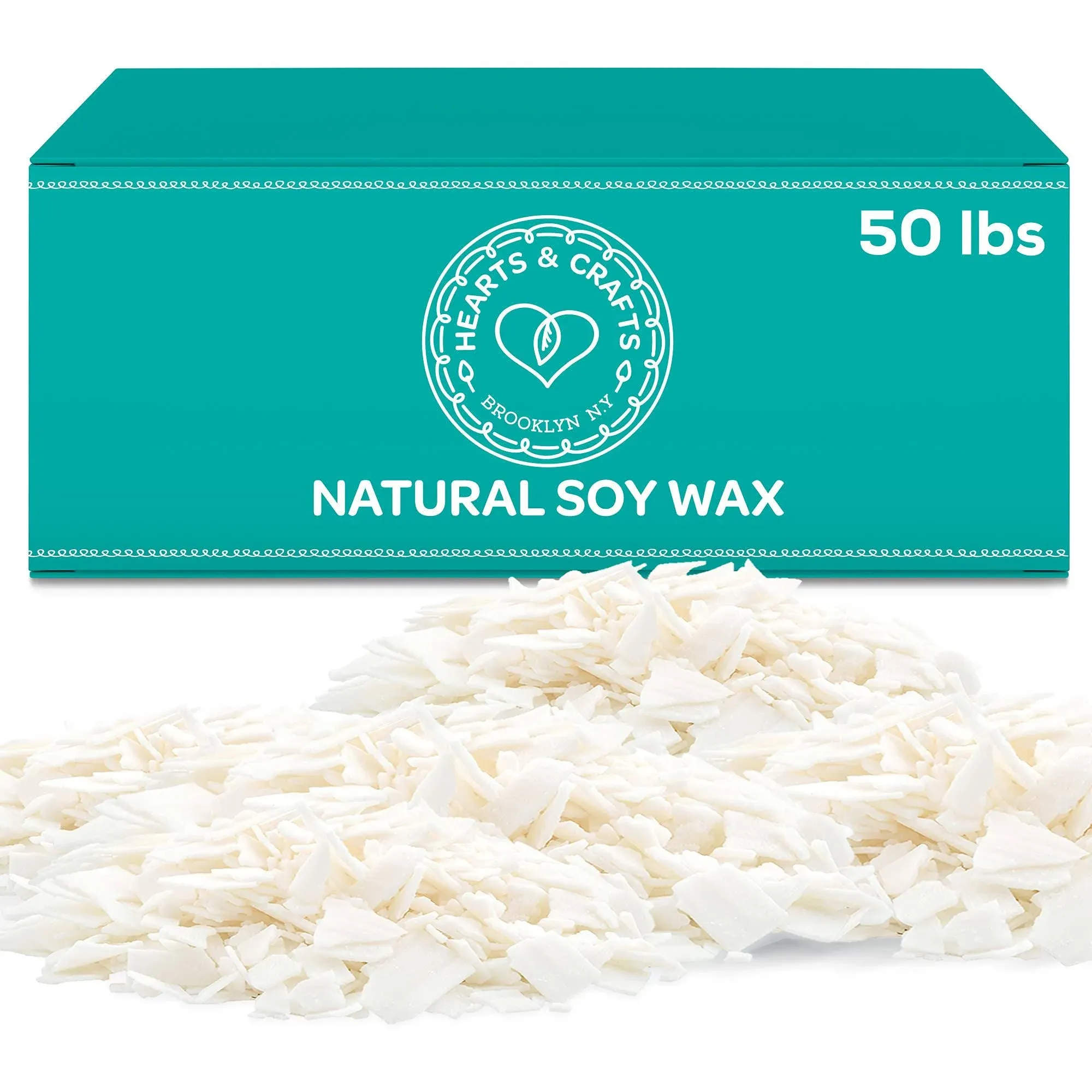 Hearts & Crafts Natural Soy Wax for Candle Making, 50lbs Flakes Kit