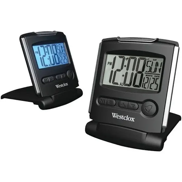 NEW Westclox 72028 Folding Travel Alarm Clock - Black LCD DISPLAY 8285124