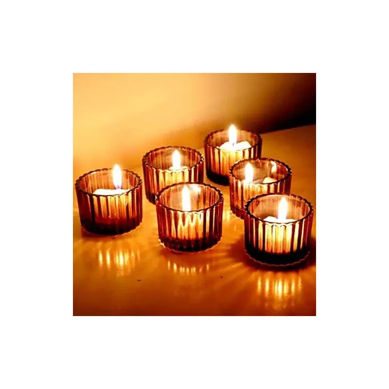 VOHO Amber Tealight Candle Holder Set of 12, 2'' x 1.4'' Glass Brown Small Votive Candle Holders Home Decoration, Clear for Table Centerpieces and