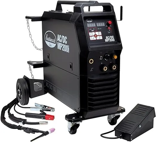 Eastwood Elite 200 Amp Multi-Process AC/DC MP200i Welder | TIG Welder High Frequency Start and Foot Pedal | Welding Machine with MIG Stick Welder | 120V OR 240V Dual Voltage | Tig Welder AC/DC | Black