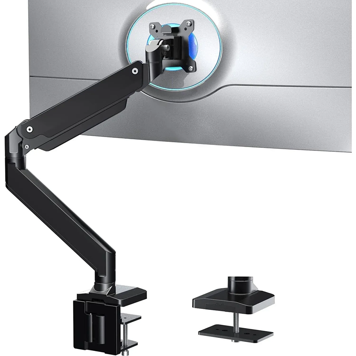 WALI Single Monitor Gas Spring Desk Mount, Heavy Duty Monitor Arm for Ultrawide Screen up to 35 inch​【89 cm】, 33 lbs​【15 kg】. Fully Adjustable, Mounting Holes 75 and 100 (GSM001XL), Black