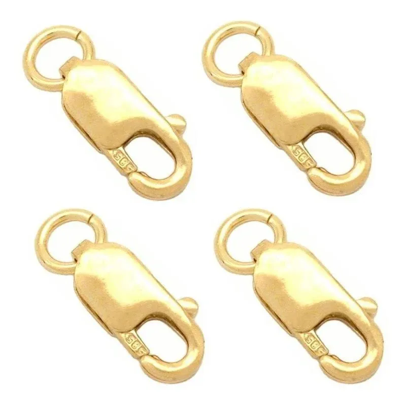 4Pcs/Set 14K Solid Yellow Gold Jewelry Lobster Clasp Bead Open Jump Ring 8Mmx3Mm