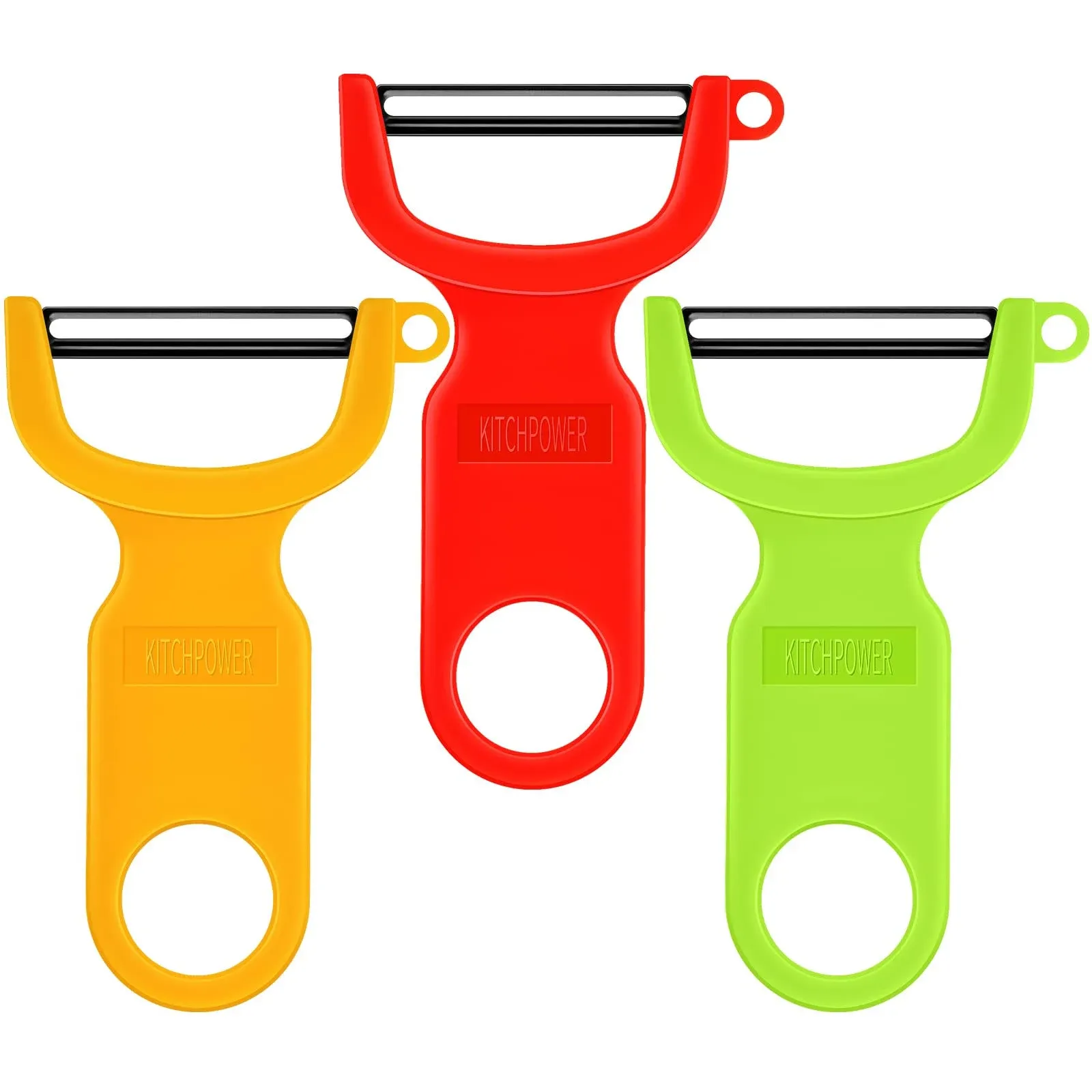 KITCHPOWER Original Vegetable Peeler Carbon Steel Blade 3-Pack Red/Green/Yellow