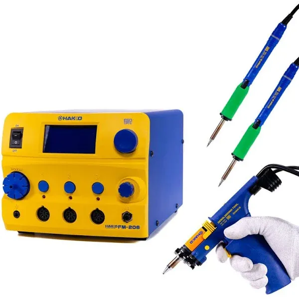 Hakko FM206-DSS ESD-Safe FM-206 Desoldering Rework Station with One FM-2024 Desoldering and Two FM-2027 Soldering Irons, 410 Watt