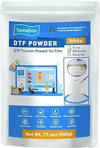 DTF Powder Adhesive White 500g / 1.1lb DTF Transfer Powder Hot Melt Adhesive applies to All DTF Transfer Printers for Digital Prints on T-Shirts Textile DTF Supply with DTF PET Film and Ink