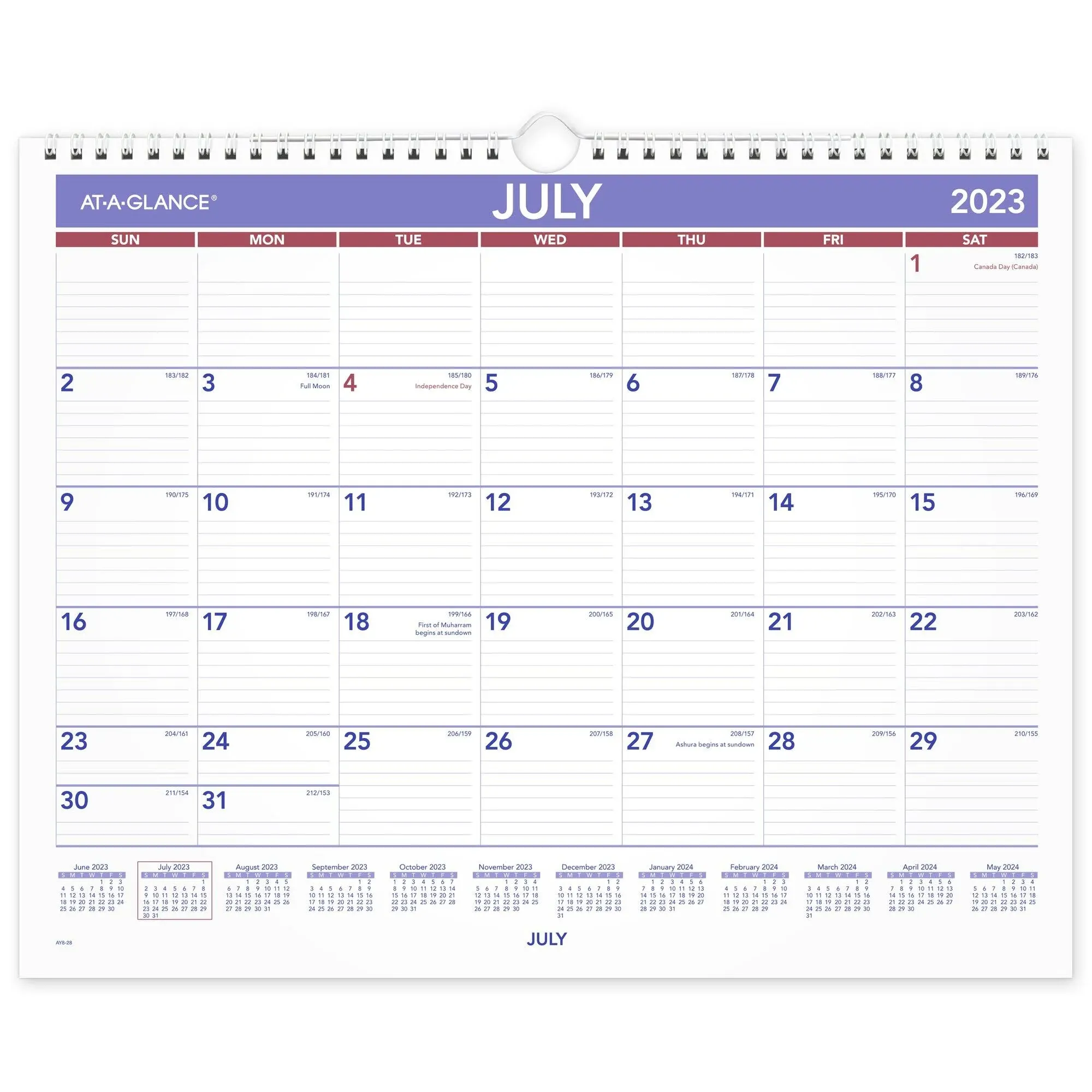 At-A-Glance AY8-28 2023-2024 July 2023 Academic Wall Calendar 14-7/8 x 11-7/8&#034;