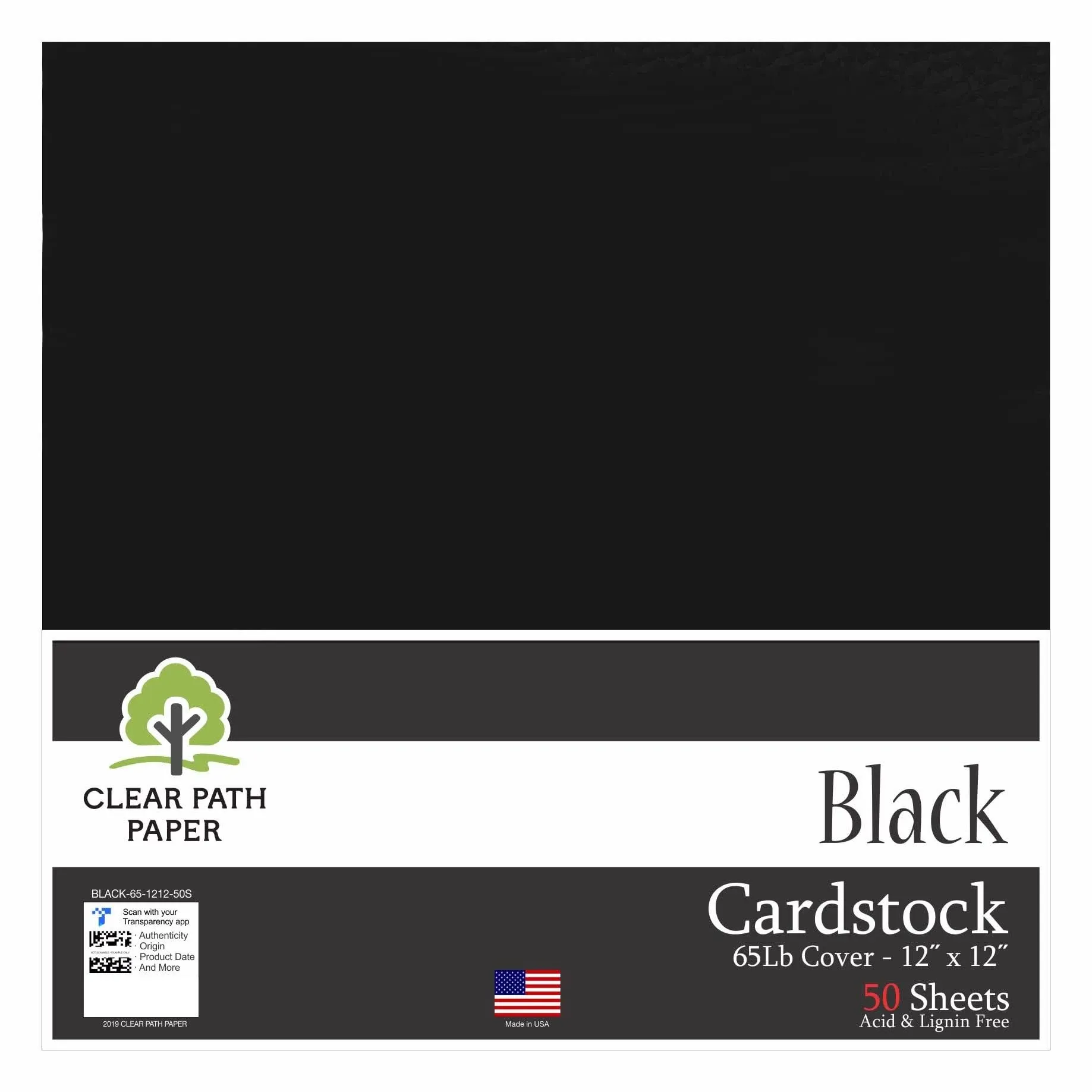 Black Cardstock - 12 x 12 inch - 65Lb Cover - 50 Sheets - Clear Path Paper