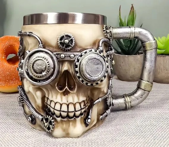 Ebros Steampunk Detective Skull Coffee Mug Beer Stein Tankard Drink Cup 14oz