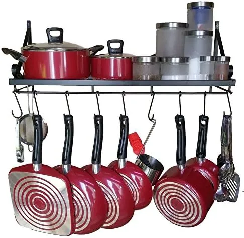 Premiumpresents 30" Wall Mounted Pots and Pans Rack. Pot Holders Wall Shelves ...