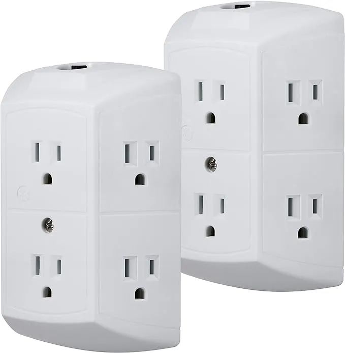 GE 46854 6 Outlet Extender, 2 Pack, White, 2 Count