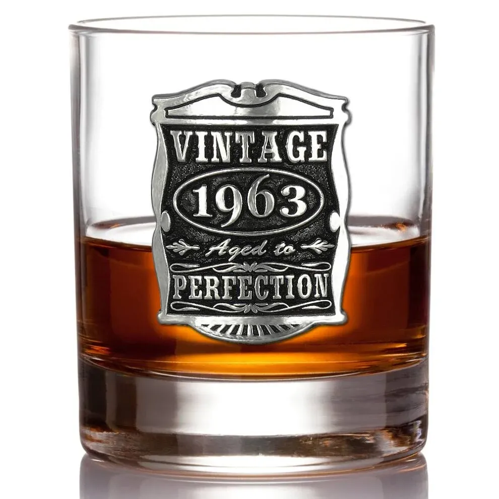 English Pewter Company Vintage Years 1964 60th Birthday or Anniversary Old Fashioned Whisky Rocks Glass Tumbler - Unique Gift Idea For Men [VIN002]