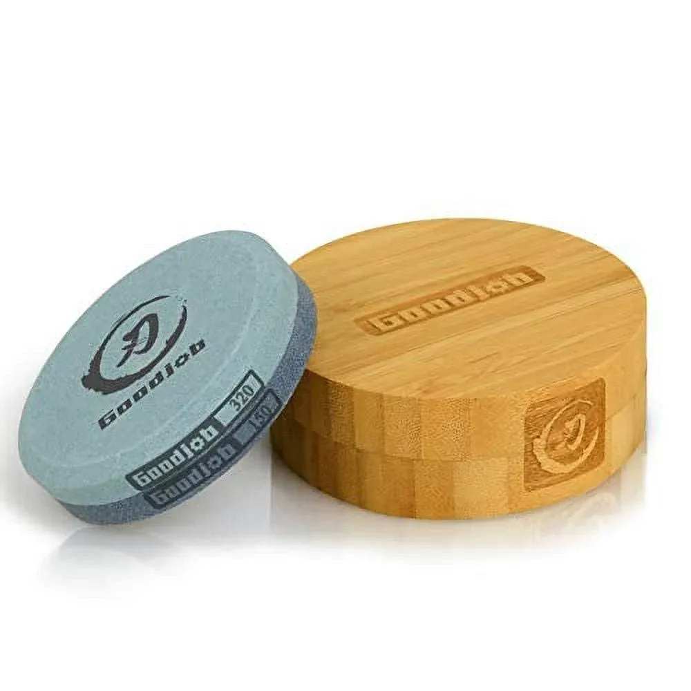 Axe Sharpening Stone 4.0 inches Premium Dual Grit Sharpening Puck, Hatchet & Axe Sharpener with Bamboo Box