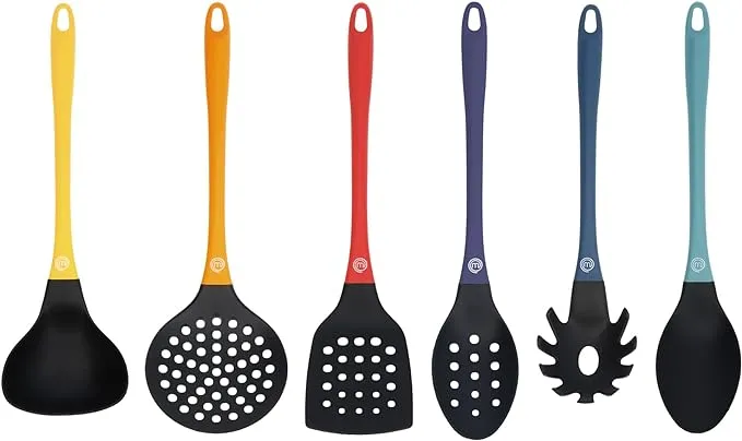 MasterChef Kitchen Utensils Set, Nylon Cooking Utensils Set of 6, Non Toxic & Non Scratch Cooking Tools for Non Stick Cookware incl. Cooking Spoons & Spatulas, Heat Resistant, 6 Piece, Colorful