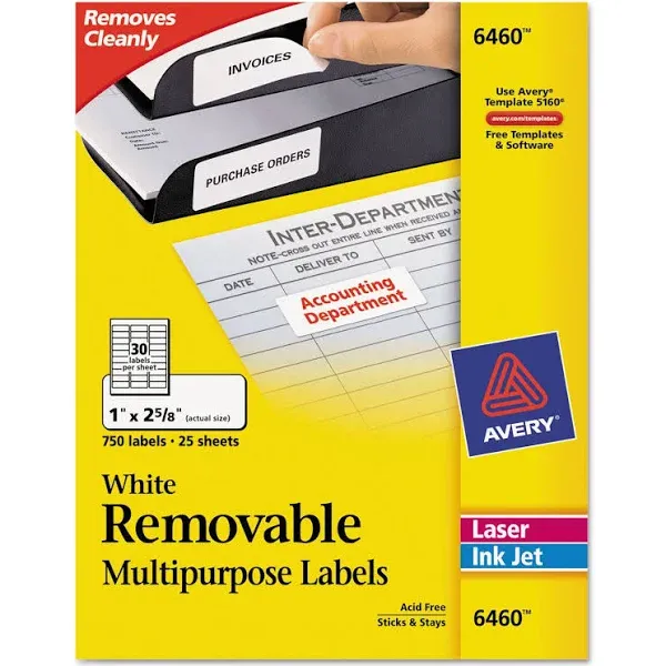 Avery Dennison Removable Multi Use Labels, White - 750 Labels