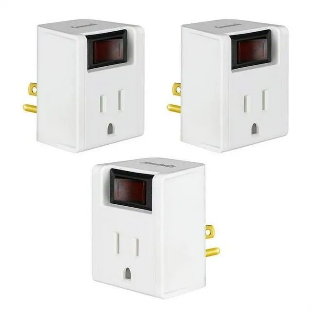 DEWENWILS Outlet Wall Adapter with “on”/“off” Switch, 3 Prong Electrical Plug Switch, 15A,280J Surge Protector, White, 3Pack