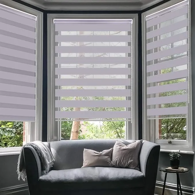 LUCKUP Horizontal Window Shade Blind Zebra Dual Roller Blinds Day and Night Blinds Curtains,Easy to Install 17.7" x 59" Grey