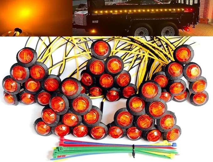 50pc of 3/4 led marker lights Small Round Amber LED Side Marker Indicator tra...