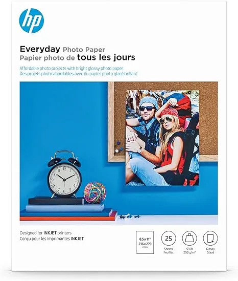 HP Everyday Glossy Photo Paper 8.5x11 in 25 Sheets