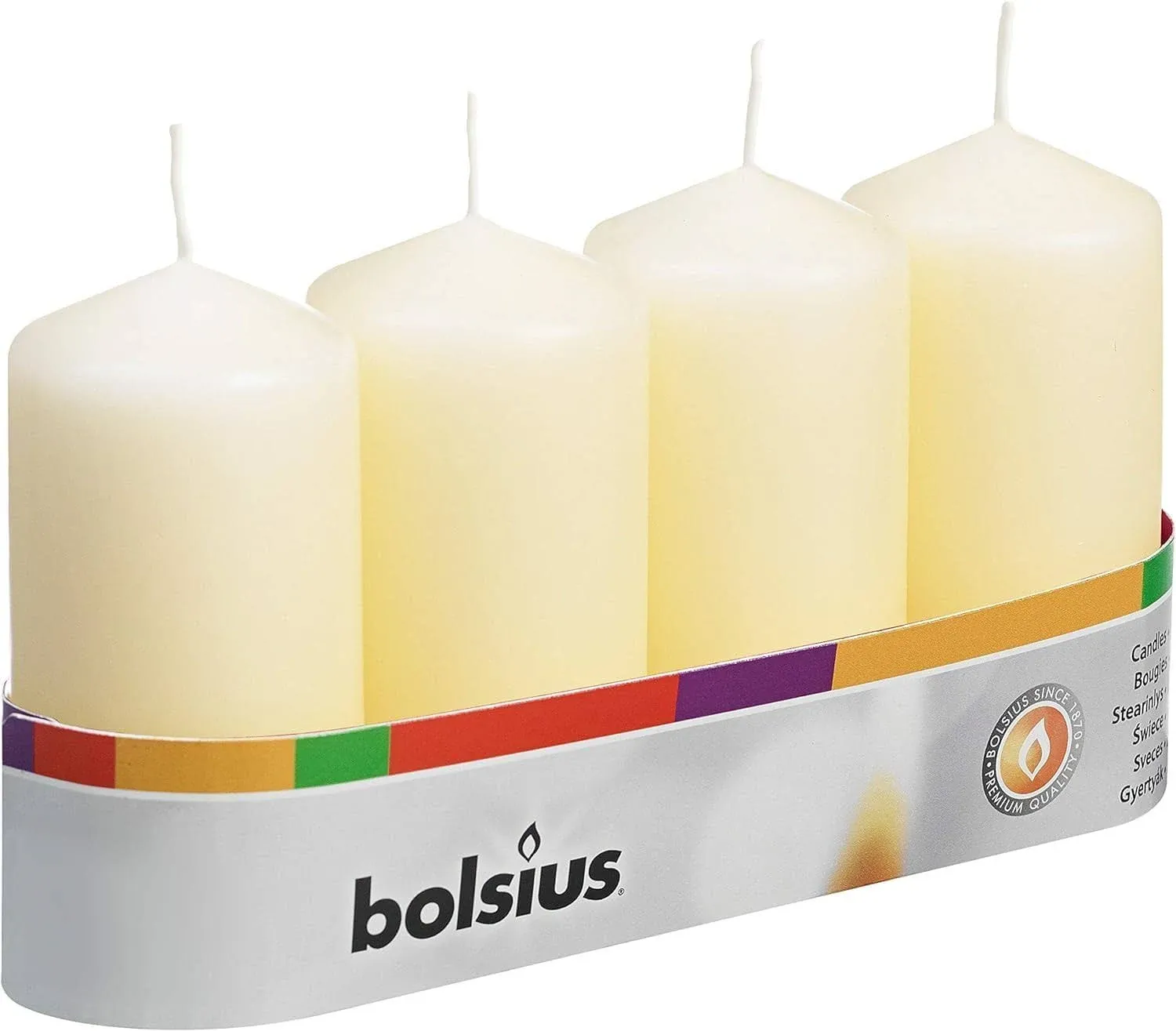 BOLSIUS 4 Count 2x4 Inch Ivory Pillar Candles - 20 Hours Burn Time - Premium European Quality - Unscented Dripless And Smokeless Wedding, Party, Dinner, Restaurant, And Special Occasion Candle Set