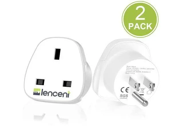 LENCENT UK to US America Plug Adapter 2 PACK Grounded USA Visitors Travel Converter