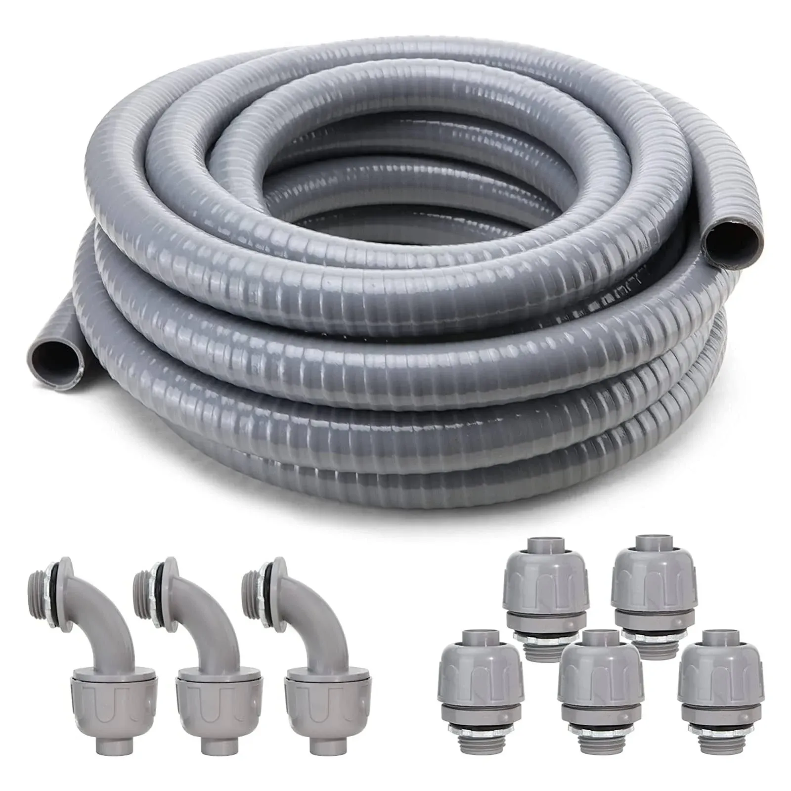 DWALE Liquid-Tight Conduit and Connector Kit, Flexible Non-Metallic Electrical 3/4inch 25ft Conduit, with 5 Straight and 3 Angle Fittings Included, 3/4 in. Dia.