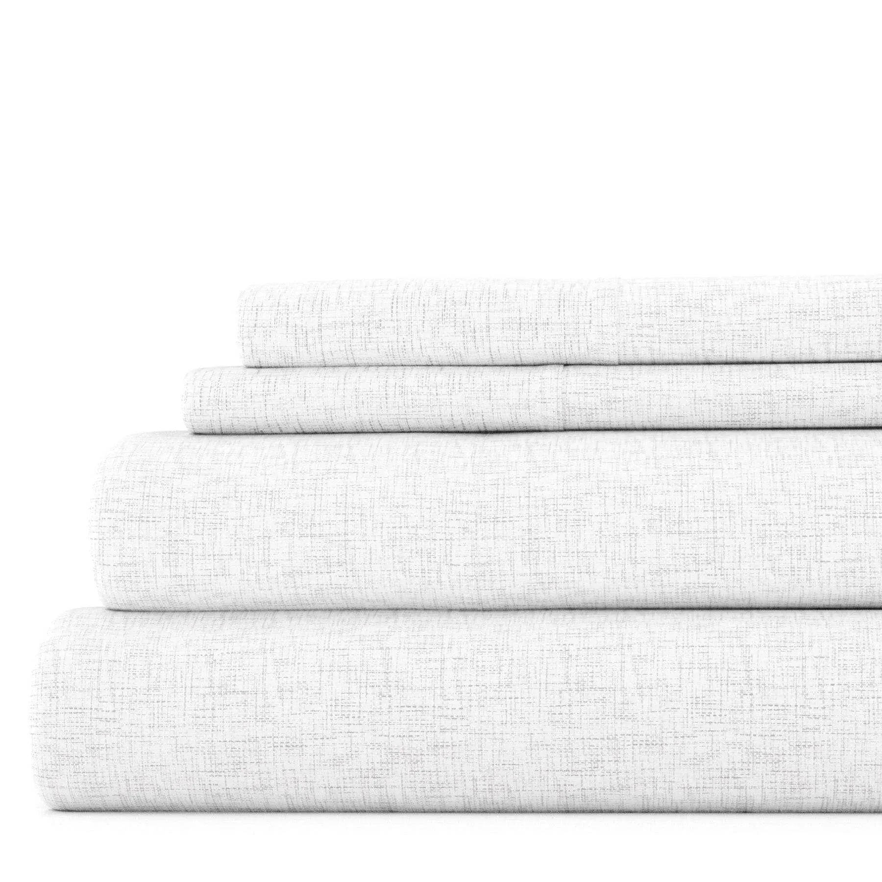 Home Collection Premium Ultra Soft Chambray Style Pattern 4 Piece Bed Sheets Set, King - White