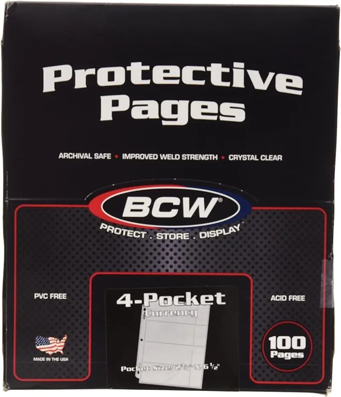 50 Ct. - BCW Pro 4-Pocket Coupon Storage Pages (4 Horizontal Long 2 5/8 X 6 1/8 Top Loaded Slots)