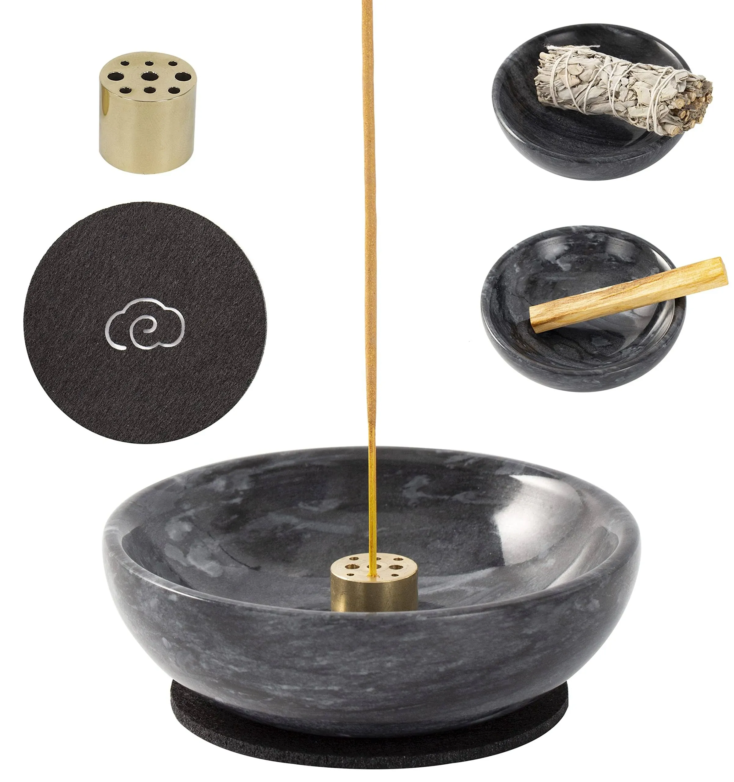 Incense Holder, Beautiful Natural Marble Incense Burner for Meditation, 9 Incense Holes Suitable for Most Incense Types (Black)