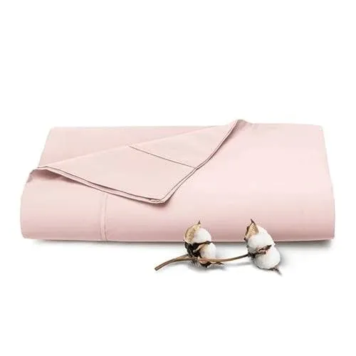 Pizuna Cotton Queen Flat Sheet Only Light Pink, 400 Thread Count Long Staple ...