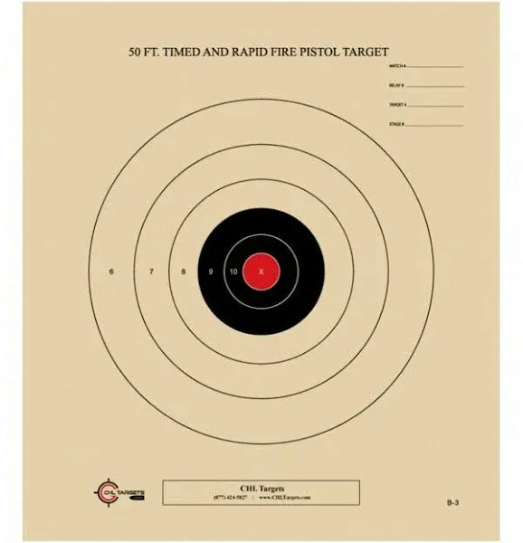 CHLTargets.com 50 Foot Timed and Rapid Official NRA Target B-3 (Red 50)