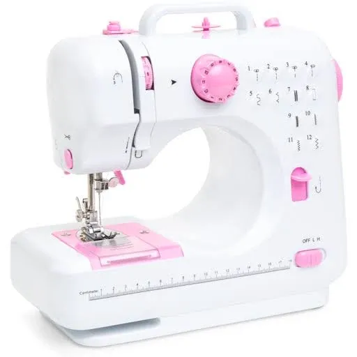 Best Choice Products 6V Portable Sewing Machine, 42-Piece Beginners Kit w/ 12 Stitch Patterns - Pink/White