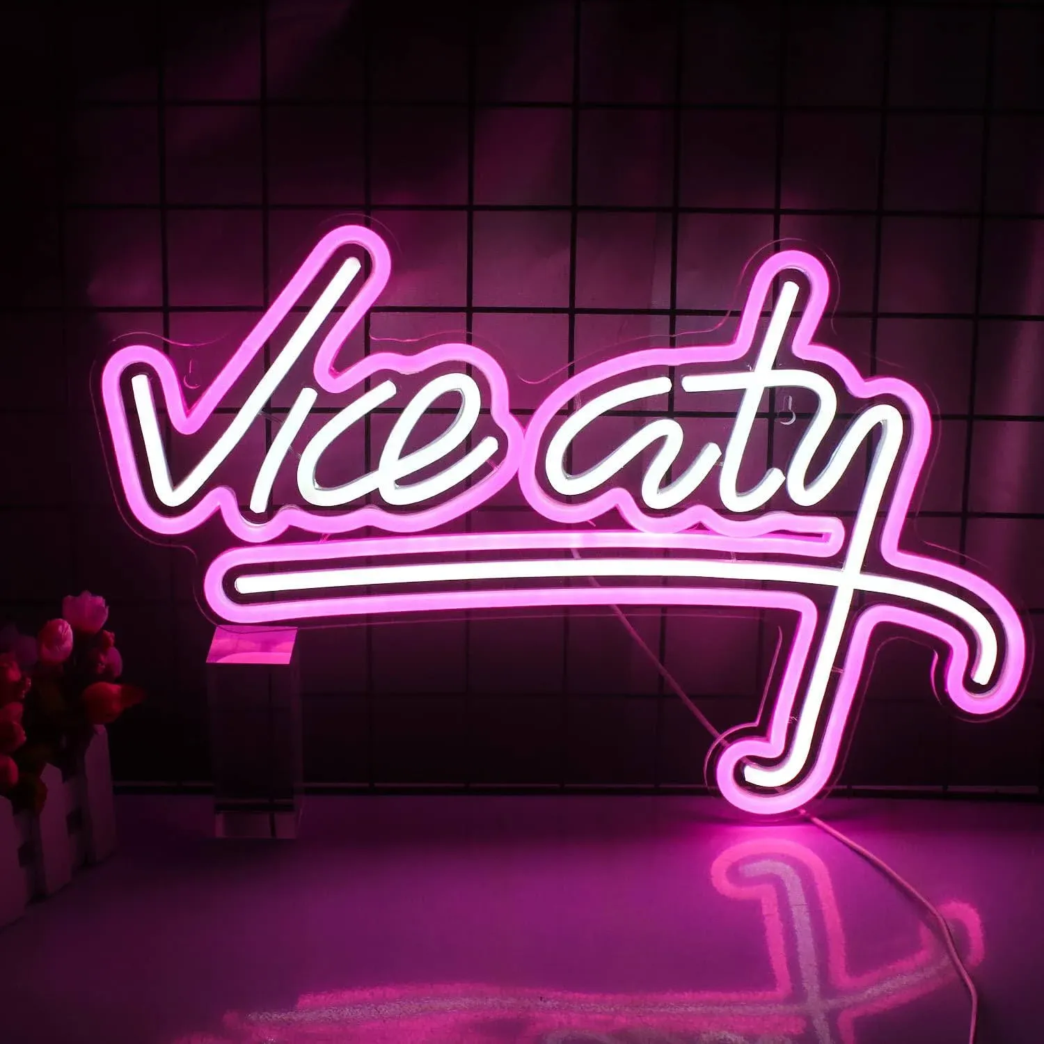 Vice City Neon Sign Pink Led Sign Bedroom Wall Decor USB Powered 18.5X11.4 Inch