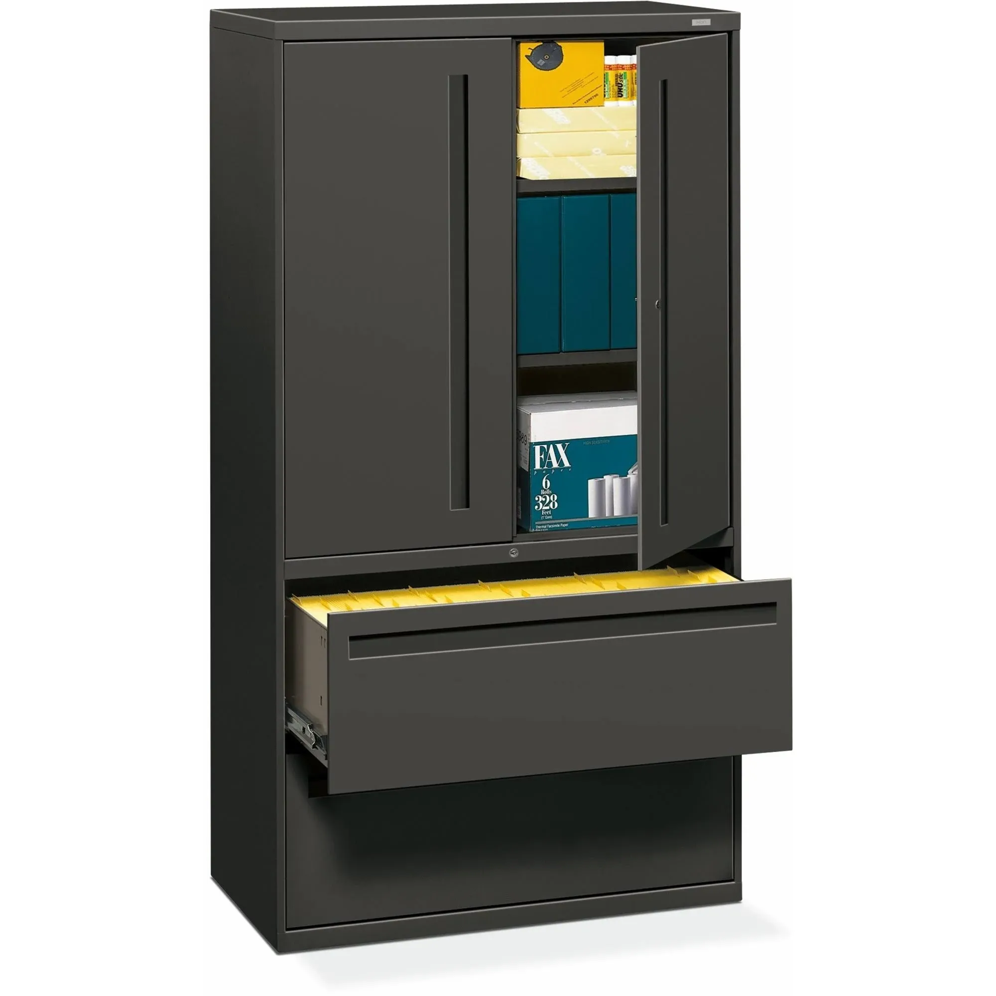 HON&#174; Brigade 700 Series Lateral File, Three-Shelf Enclosed Storage, 2 Legal/Letter-Size File Drawers, Charcoal, 36&quot; x 18&quot; x 64.25&quot; ;