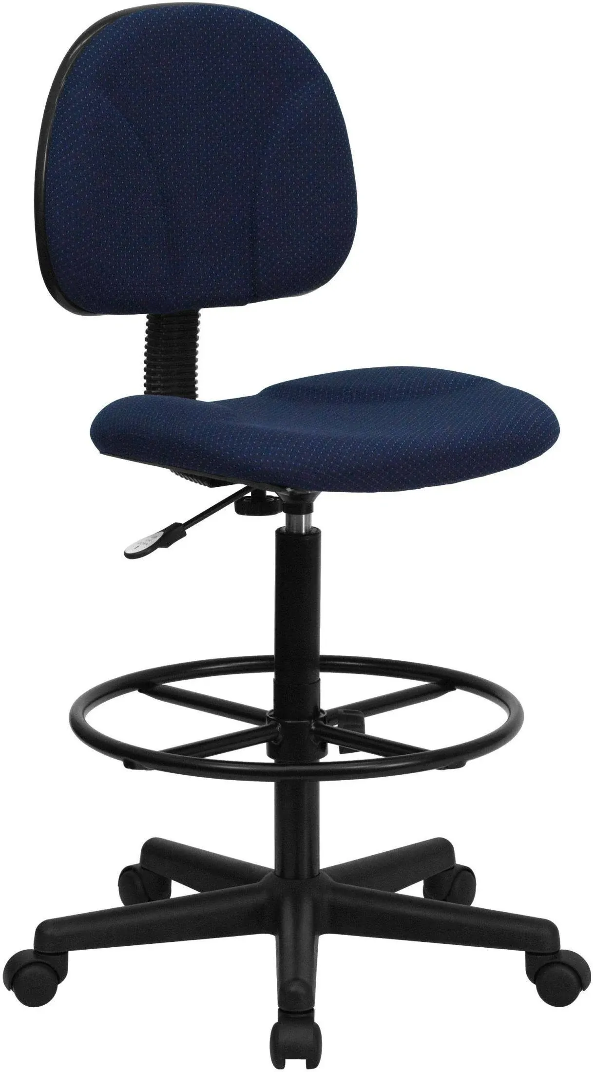 Flash Furniture Navy Blue Patterned Fabric Drafting Chair with Adjustable Arms