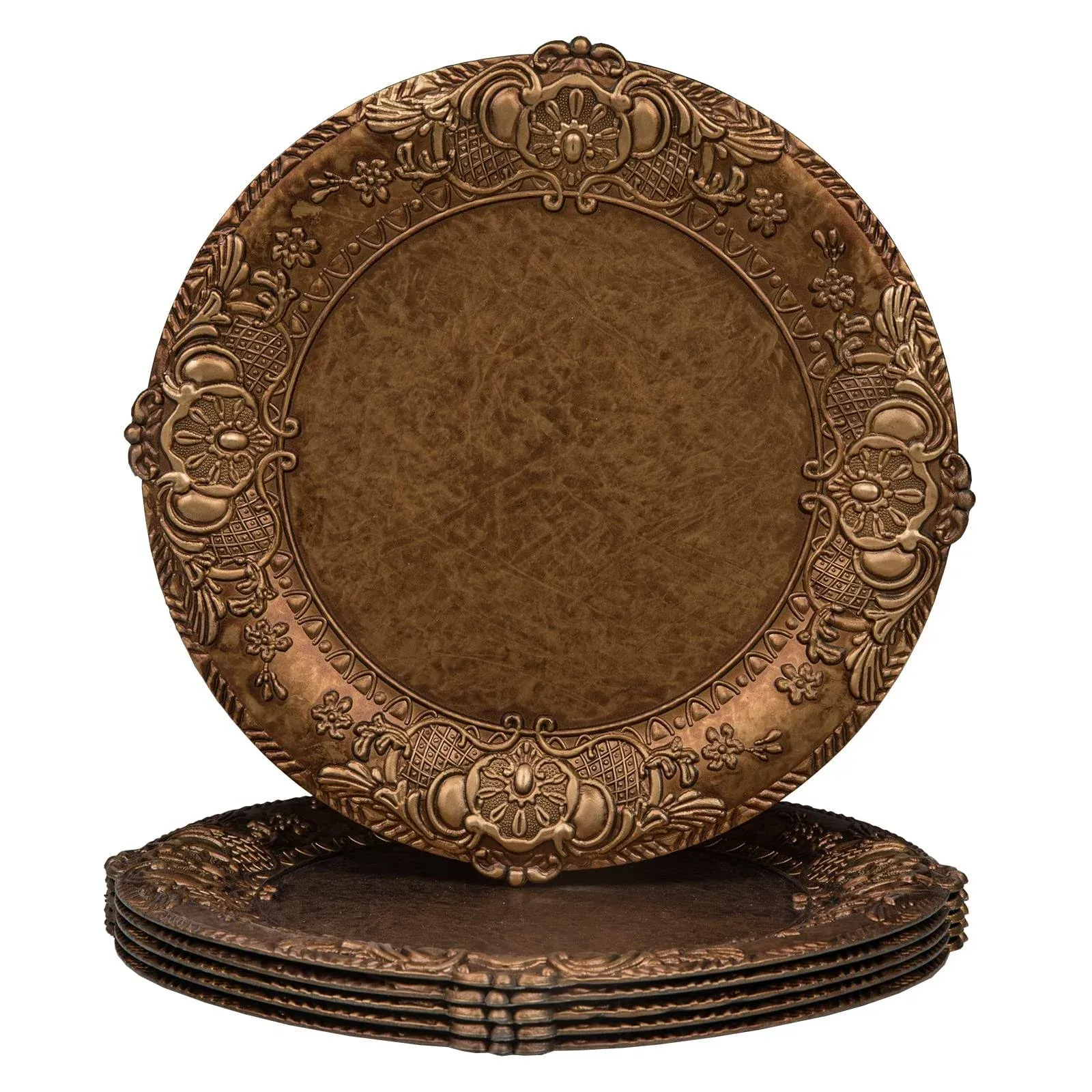 MAONAME 13" Antique Gold Charger Plates, Plate Chargers with Embossed Rim, Round Plastic Charger Plates for Wedding, Table Decor